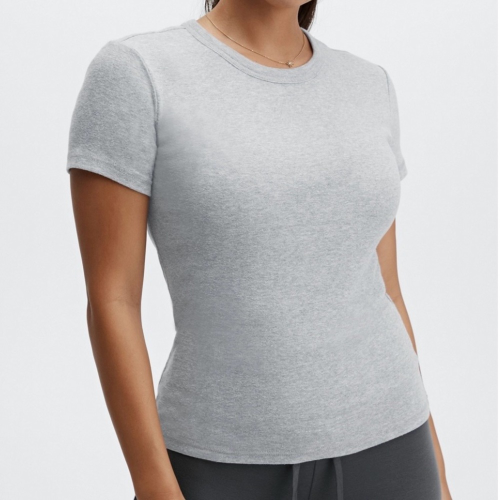 FABLETICS‎ Light Grey Heather Tinsley Short Sleeve T-Shirt Basic Tee Top Size 1X